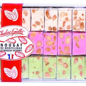 Boîte métal d’assortiment de nougat vanille, framboise, pistache 250gr Chabert et Guillot