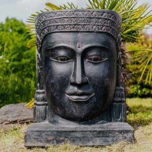Fontaine visage de bouddha Khmer – Noir antique 100cm