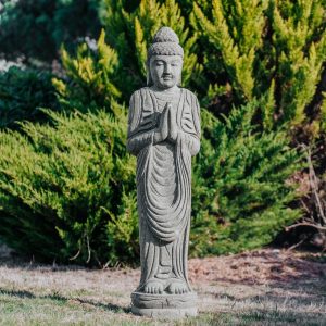 Bouddha debout position de remerciement Namaste en pierre naturelle 150cm