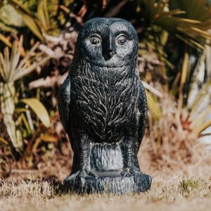 Statue de jardin chouette hibou extérieur noir antique 50cm