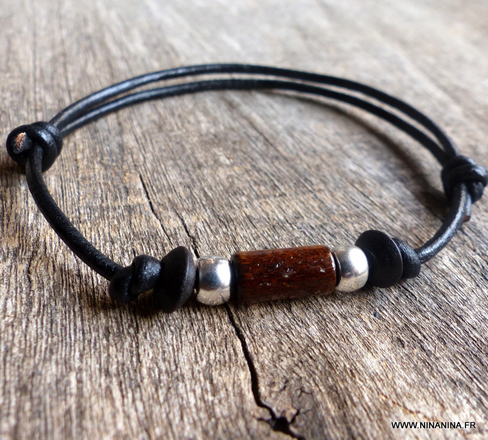 Bracelet cordon cuir et perles en bois – Image 7