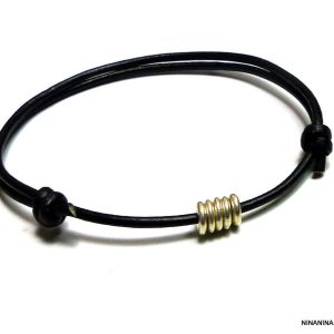 Bracelet cordon cuir femme ou homme Argent 925