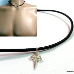 Collier croix santiago Argent 925 massif cordon cuir