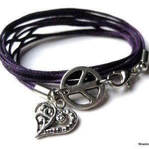 Bracelet 3 tours métal argenté peace