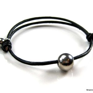 Bracelet cordon cuir boule Acier inoxydable