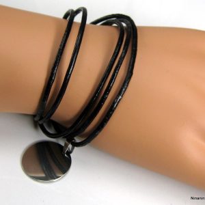 Bracelet cordon wrap cuir et Acier inoxydable