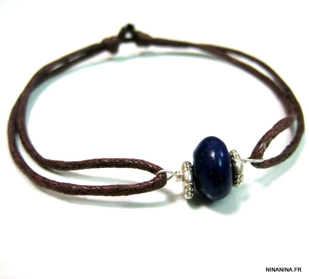 Bracelet cordon Lapis Lazuli bleu Et Argent 925