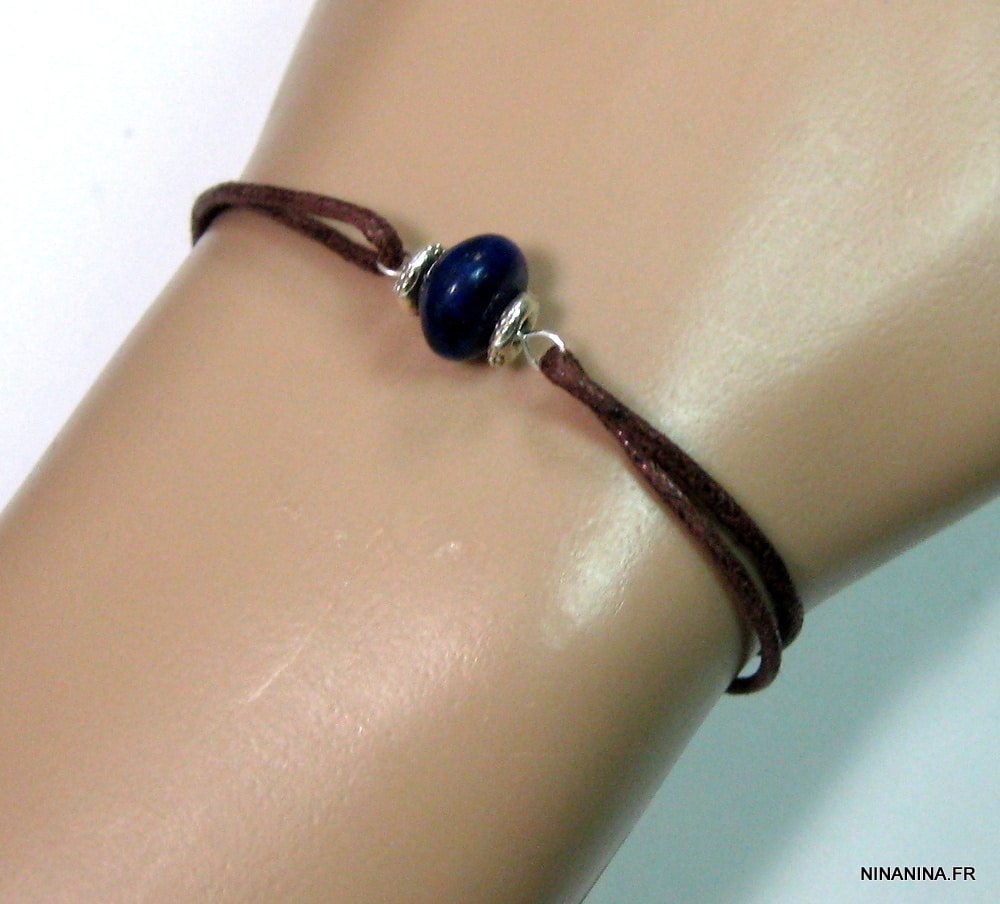 Bracelet cordon Lapis Lazuli bleu Et Argent 925 – Image 4