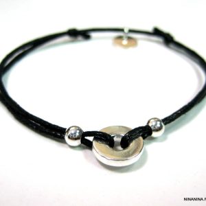Bracelet cordon disque plaqué Argent