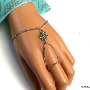 Bracelet bague chaine main de fatma acier inoxydable