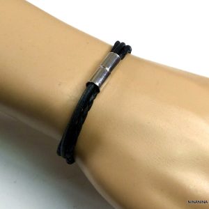 Bracelet cuir lisse et tressé fermoir aimanté Argent 925
