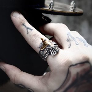 Bague aigle homme métal argenté et doré réglable