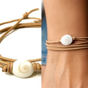 Bracelet oeil de ste lucie véritable – Bijou porte-bonheur artisanal sur cordon cuir réglable