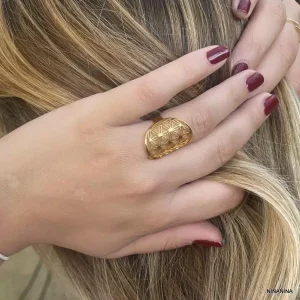 Bague fleur de vie Acier doré ajustable femme