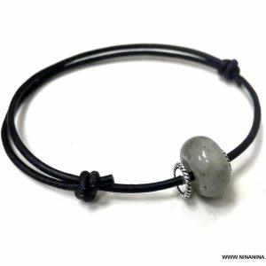 Bracelet homme Labradorite cordon cuir reglable