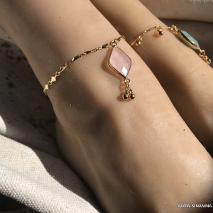 Bracelet cheville doré femme – chaine de pied quartz rose