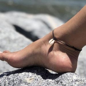 Bracelet cheville cauri coquillage blanc femme ou homme