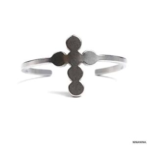 Bague de pied acier inoxydable argenté motif croix