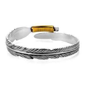 Bracelet Homme plume acier inoxydable argenté et or