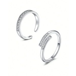 Bagues Orteils Acier Inoxydable Argenté Et Zirconium En Duo