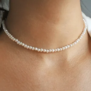 Collier Ras De Cou Perle Blanche Véritable Ronde 4mm Femme Fait Main En France