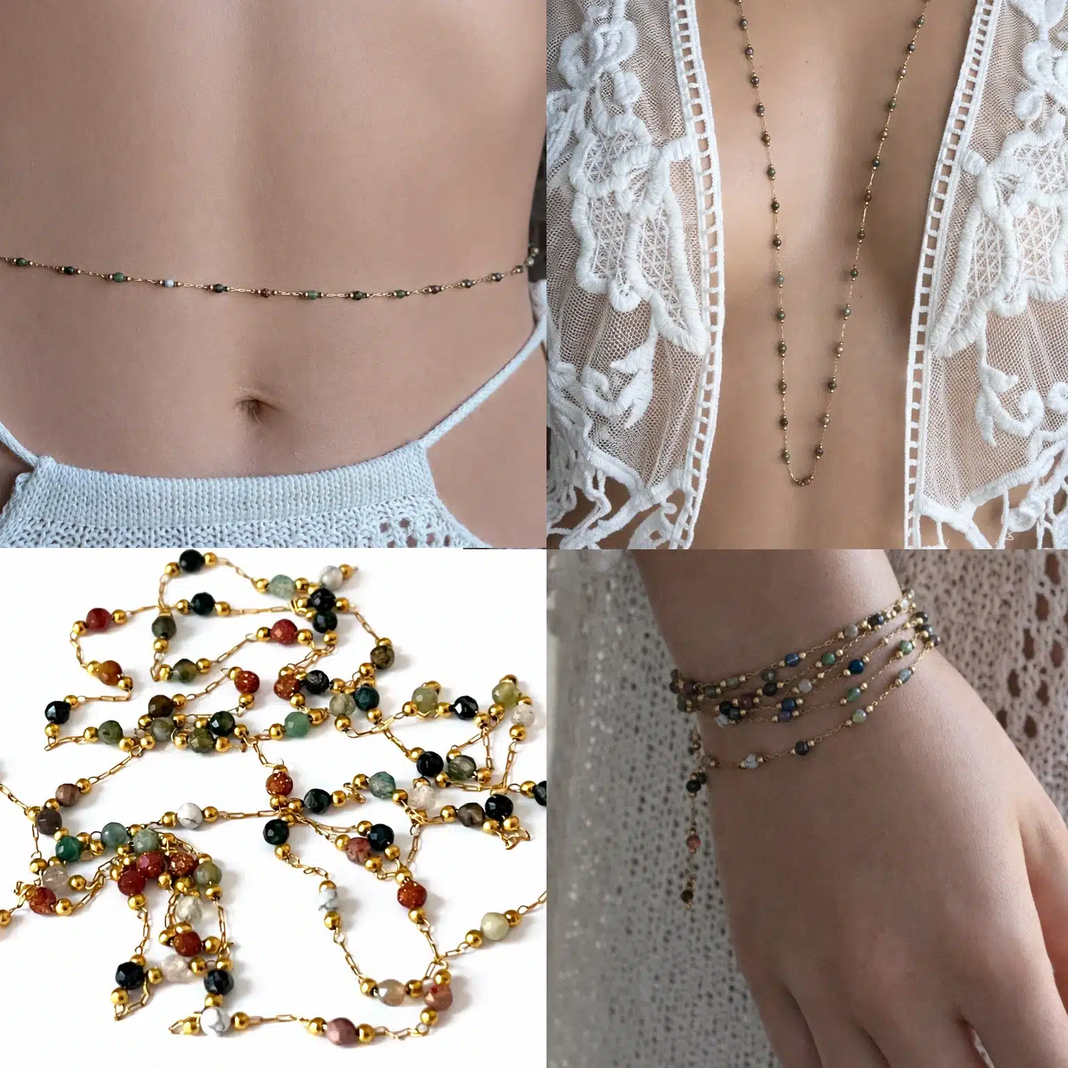 Waist Chain – Chaîne De Taille Pierres naturelles colorées Et Acier Doré Made In France – Image 4