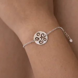 Bracelet Fin Femme Argent 925 Artisanal – Médaillon Rond Ajouré au Motif Spirale